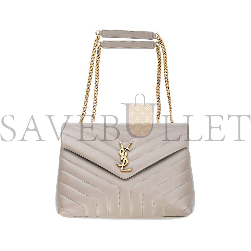 YSL SAINT LAURENT LOULOU GREYISH BROWN MEDIUM SHOULDER BAG IN QUILTED LEATHER 392288 (32*22*11cm)